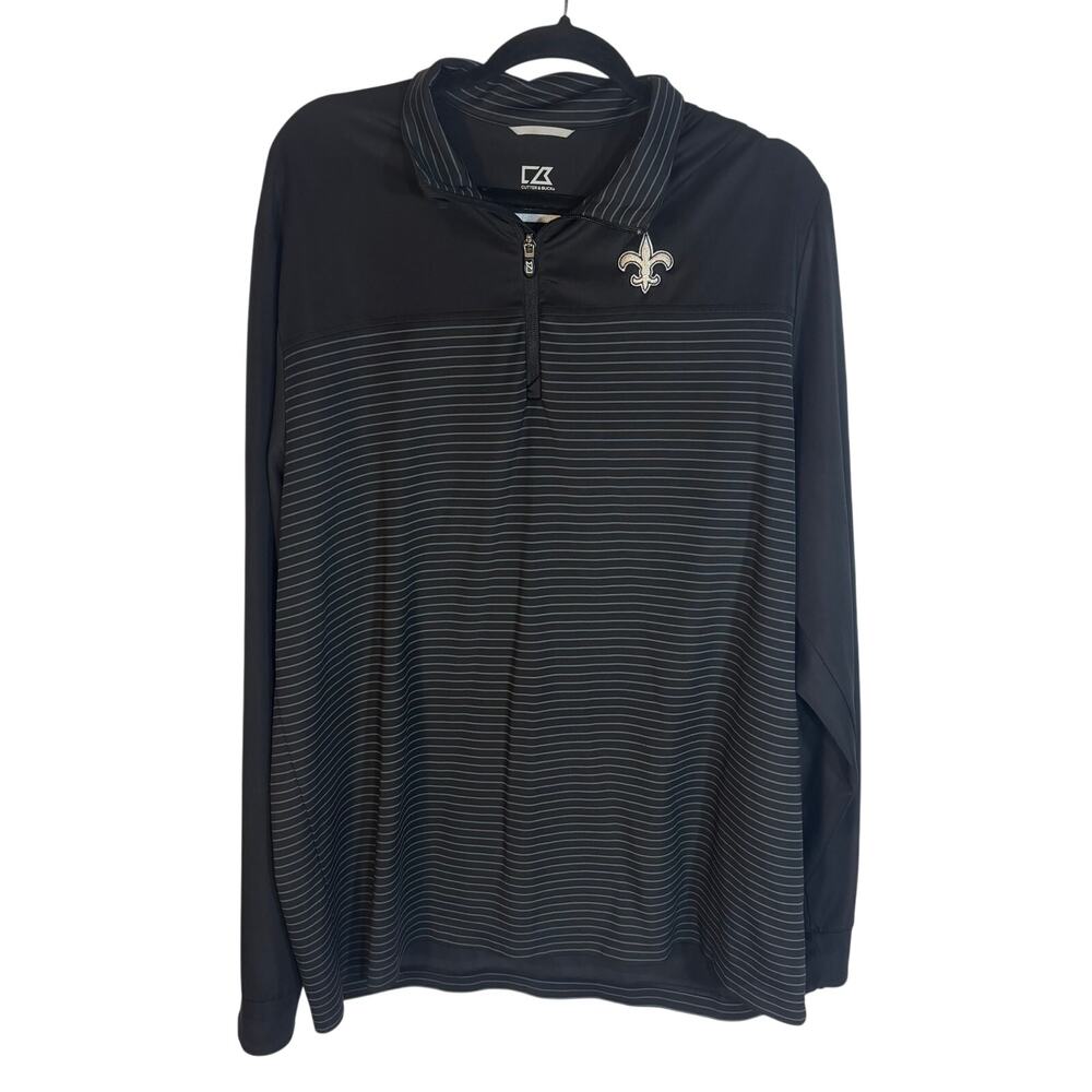 New Orleans Saints Cutter & Buck Mens XL Black Striped 1/4 Zip Pullover NFL